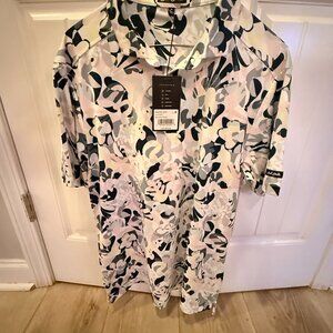 Bad Birdie Polo Golf Shirt Mens Size M FLoral Lush Lavender Stretch NWT